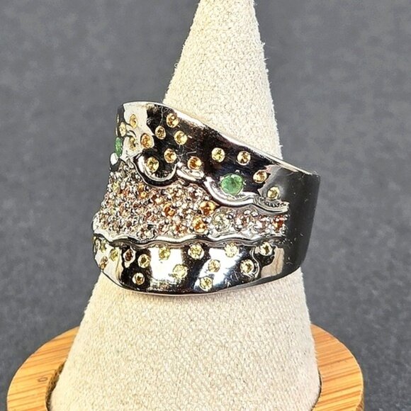 925 Sterling Silver Ring Siz 7.5 with Natural Sapphire & Emerald Gems - Picture 4 of 11